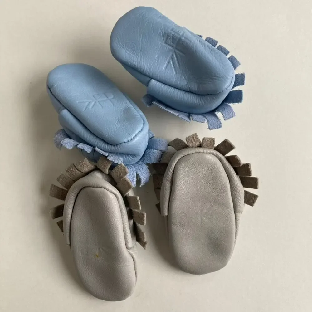 Freshly Picked Classic Leather Moccasin Baby Shoe Bundle - Blue Grey - 0